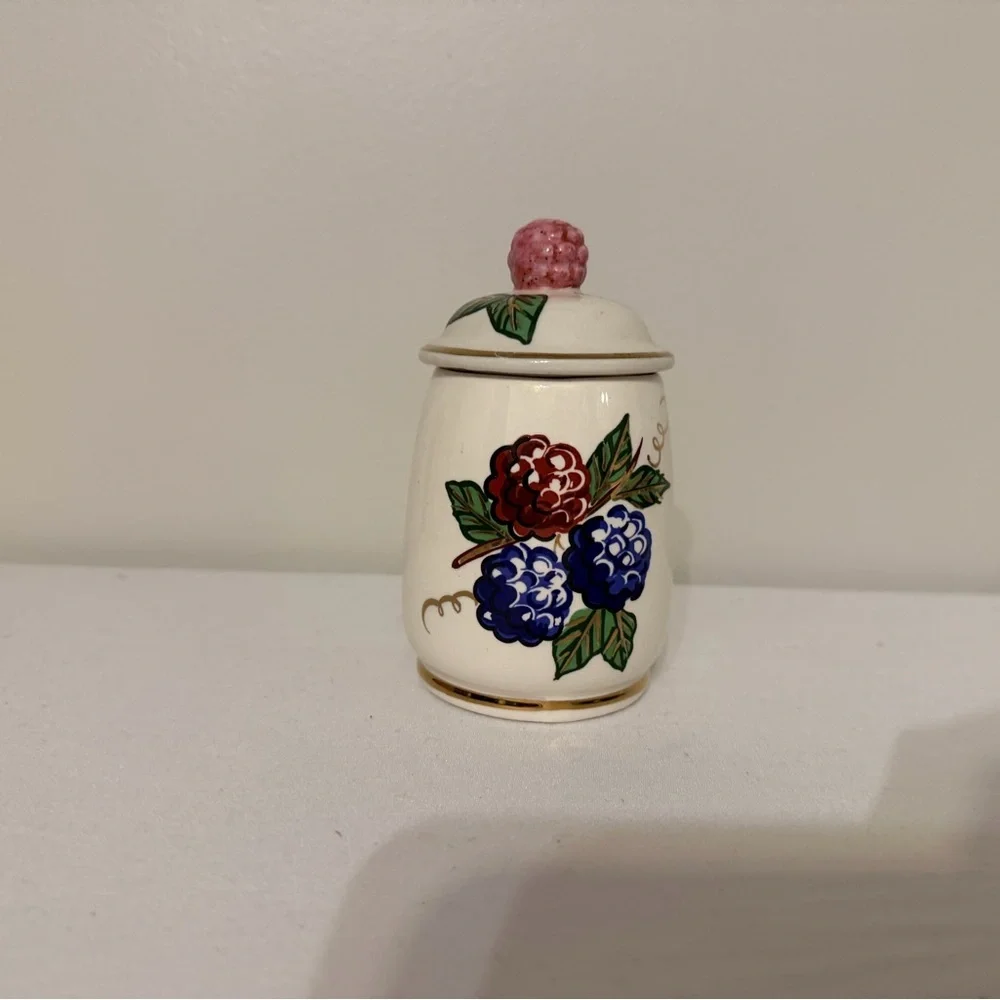 Vintage Raspberry Ceramic Storage Jar with Lid